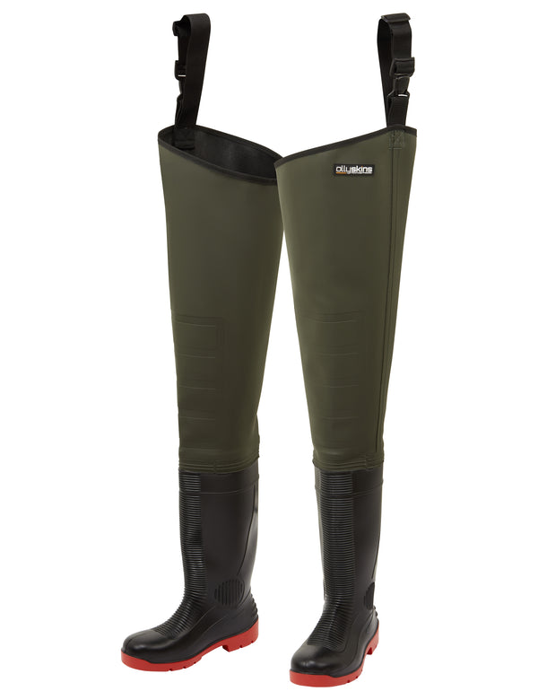 Ollyskins 2850 PVC S5 Safety Thigh Waders, Green