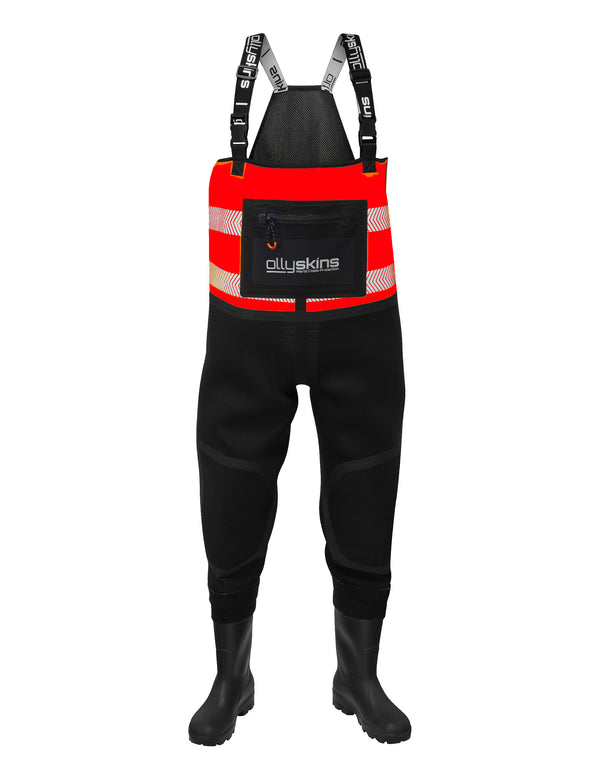 Ollyskins 2928 RED 5mm Neoprene S5 Safety Chest Wader, AntiCut/Abrasion Resistant Knees